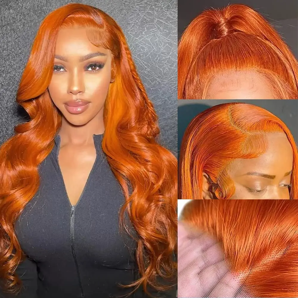 

Ginger Orange 13x4 Lace Front Human Hair Wigs Body Wave 13x6 Human Hair Lace Frontal Wig Transparent Lace Wigs For Women Sale