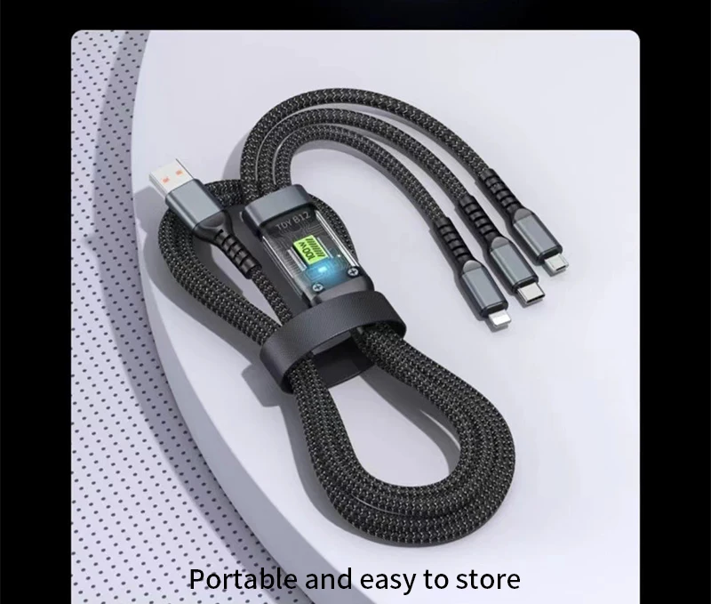 4PCS 3-IN-1 100W Nylon Woven Fast Charging Cable With Type-C, Micro USB, IP Port Compatible With Multiple Devices Multi Port Multiple Charging Wire