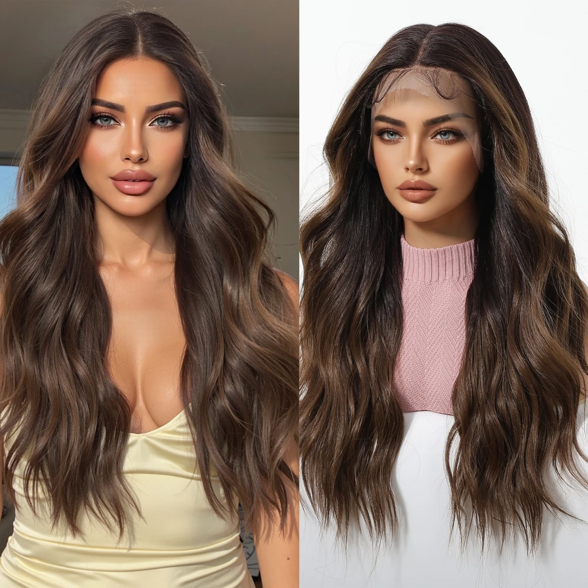 

HAIRCUBE 13*6 HD Прозрачные кружевные парики Натуральные волосы Коричневые парики с детскими волосами для женщин Ежедневные вечерние длинные волнистые синтетические парики