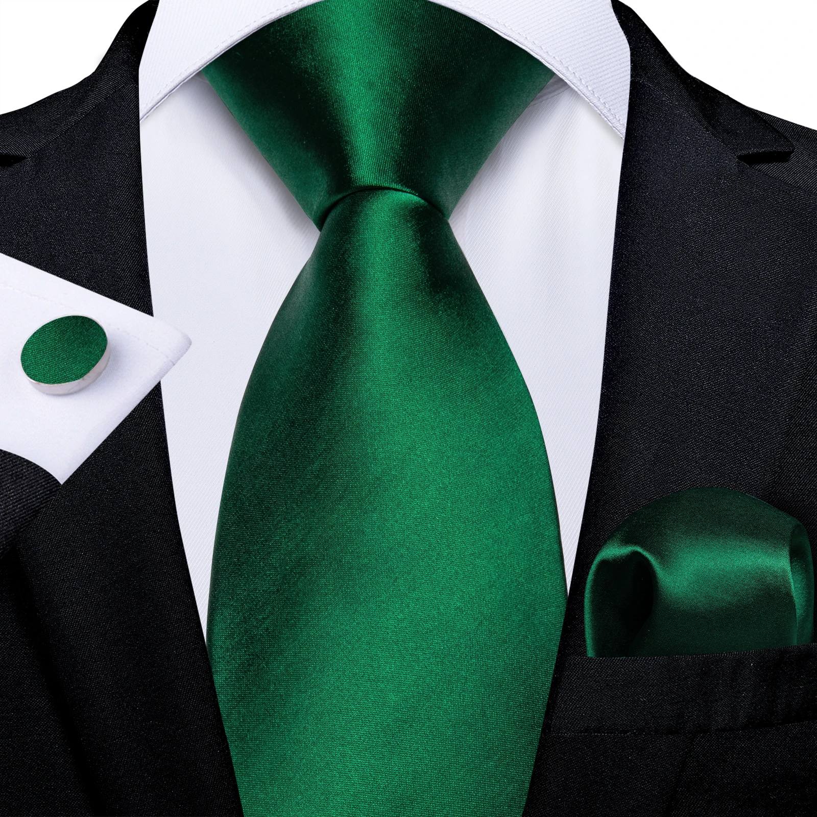 Olive Green Solid Ties for Men, Pocket Square Set