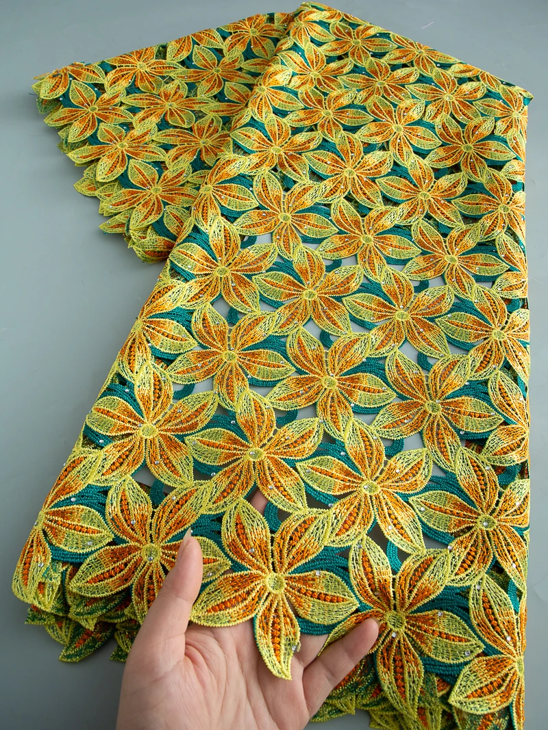 

Nigerian Guipure Cord Lace Fabric 2025 High Quality Lace Embroidery African Organza Lace Fabric For Wedding Party Dresses,5yards