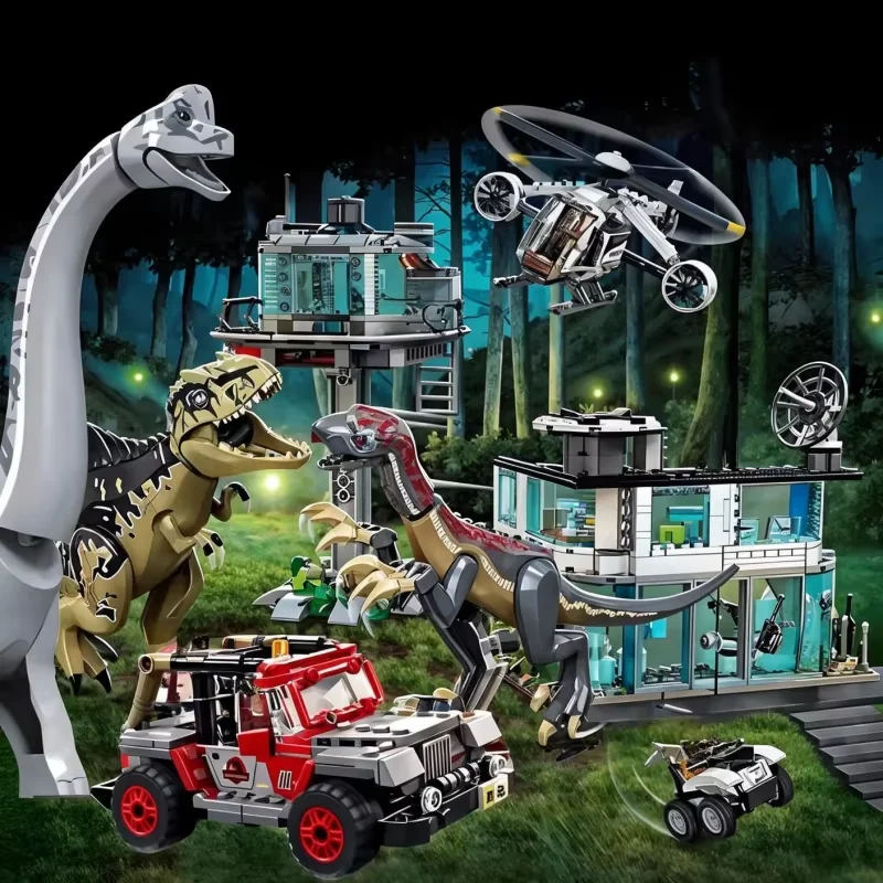 Marche compatibili Set di mattoni Dinosaur World Series Building Block 76949 Giganotosaurus & Therizinosaurus Attack Giocattoli per bambini