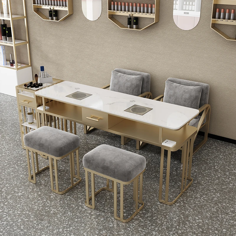 Mesa De salón profesional para manicura, mueble para salón De belleza, técnico, mármol, color blanco