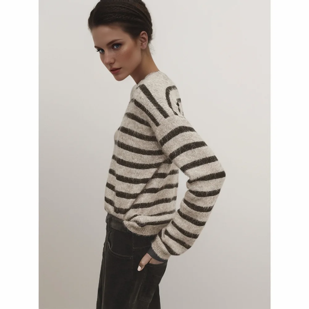 Cos Lris 2024 autumn new casual style temperament striped round neck long sleeved loose sweater for women 05682630706