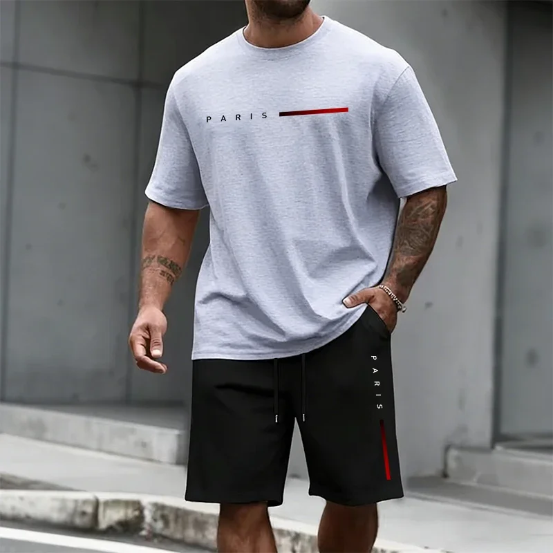 

Summer Short Sleeved Men's Two-piece Set Hot Sales Casual Pure Cotton T-shirts and Sports Shorts Printed Men Tracksuit Jogging