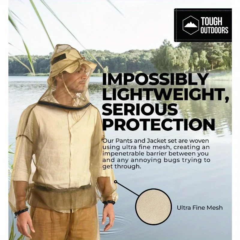 

Men Mosquito Proof Jacket With Hood Breathable Mesh Full-Body Protection Insect Shield Wear For Hiking Camping Outdoor Activitie