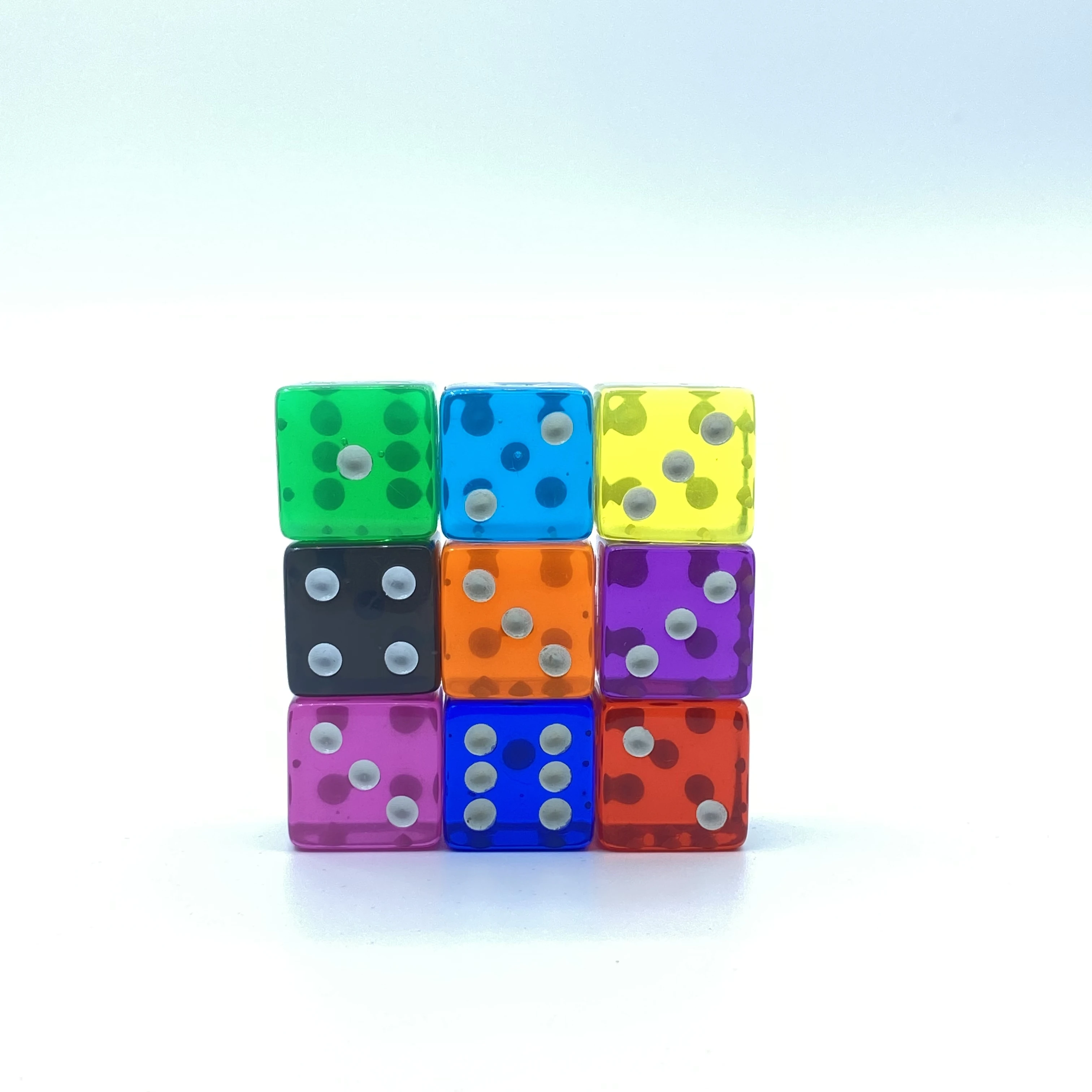 9 Colors 9Pcs/Set 19 mm Dice Pack - Acrylic and Translucent D6 Dice, Square w/Rounded Edge for Casino, Craps, RPG MTG DND Dice