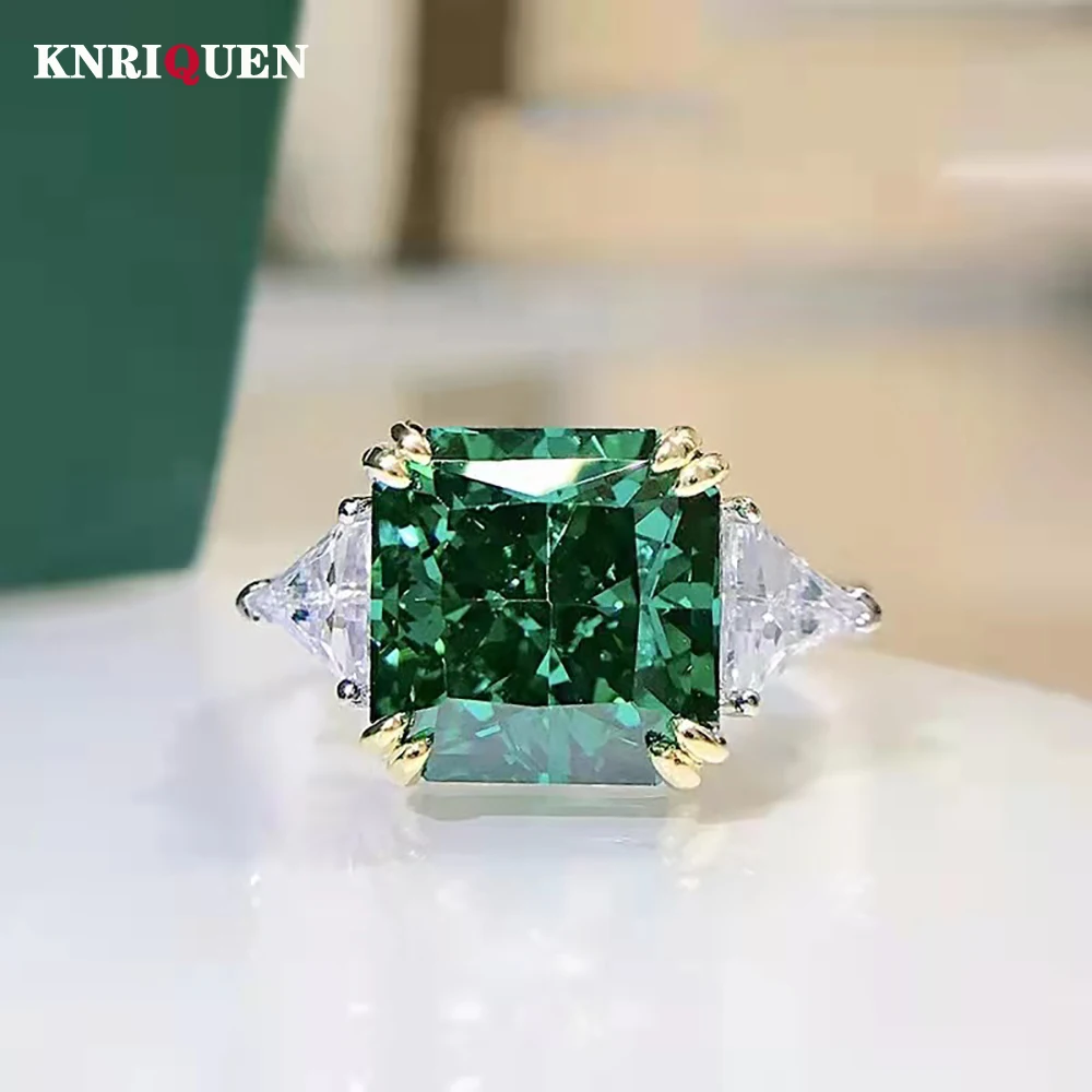 2022 New 100% 925 Sterling Silver 10*10MM Green Tourmaline Rings for Women Charms Wedding Party Fine Jewelry Anniversary Gifts