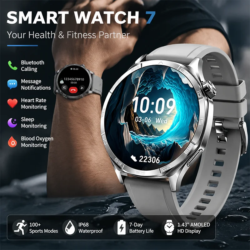 2026 Neue HD-Bildschirm-Smartwatch für Männer und Frauen, IP67 wasserdicht, Bluetooth-Anruf, Schlaf-/Timer-Monitor, GPS-Tracking, lange Akkulaufzeit, HT22