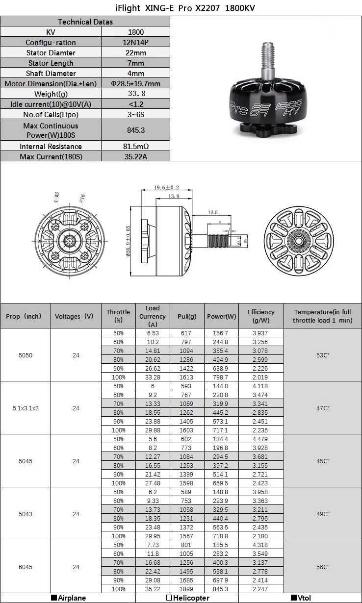 4 Stück iFlight XING E 2207 1800KV 6S / 2450KV 2750KV 4S Bürstenloser Motor für FPV Racing Drone Teile Multicopter Fernbedienung – Detail 2