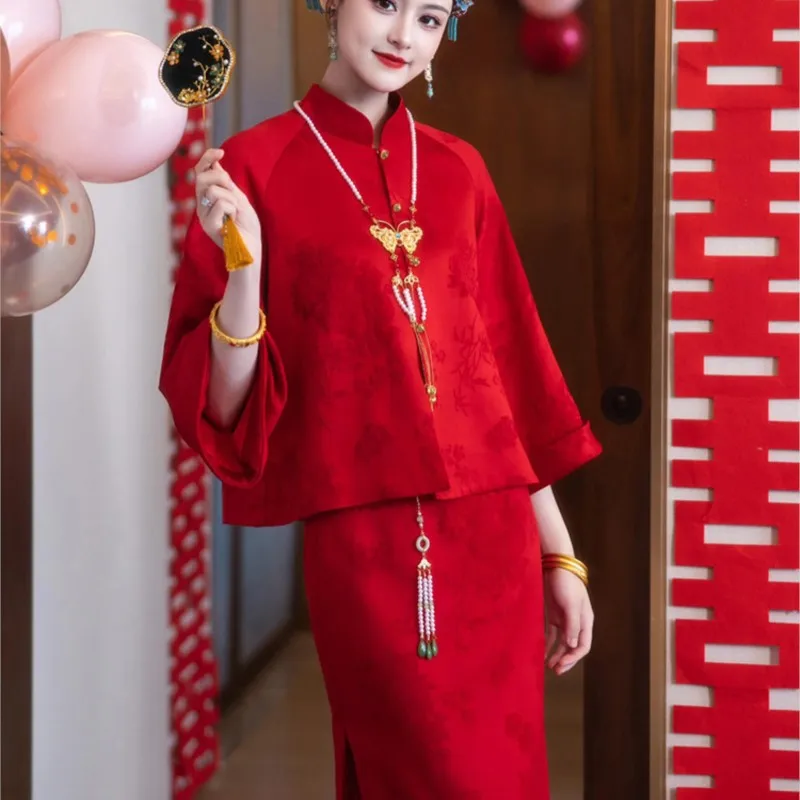 

Cheongsam Toasts red two-piece set sense new Chinese fashion banquet small dress