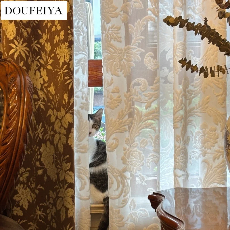 European-style Phoenix Flower Window Screen Three-dimensional Relief Velvet Screen Living Room Balcony High-end Window Screen