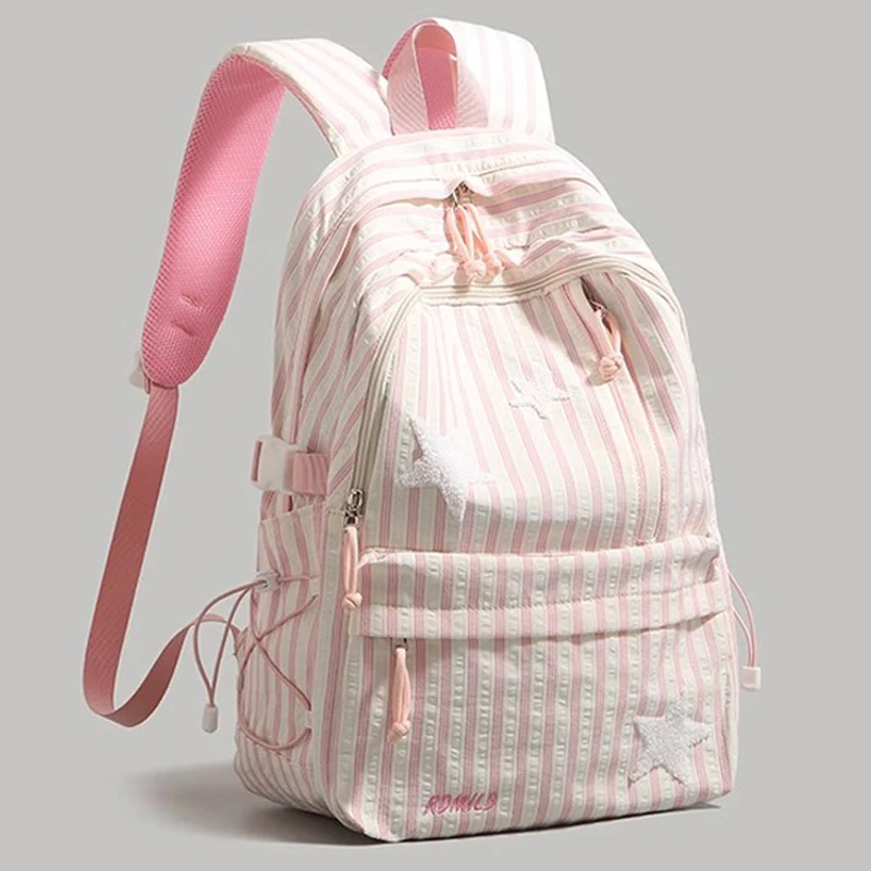 

New Fashion Women's Backpack with Stars Female Man Travelling Bag Strip School Backpacks for Teenage Girls Boys Laptop Knapsack
