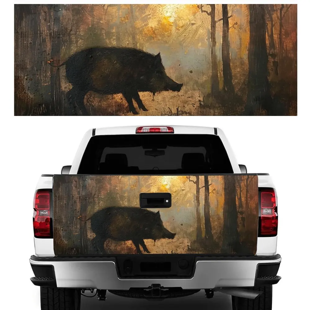 Wild Boar Walking in the Forest Print Car Tail Trunk Protect Vinly Decal Auto Accessories Hood Decor Sticker for Off-road Pickup