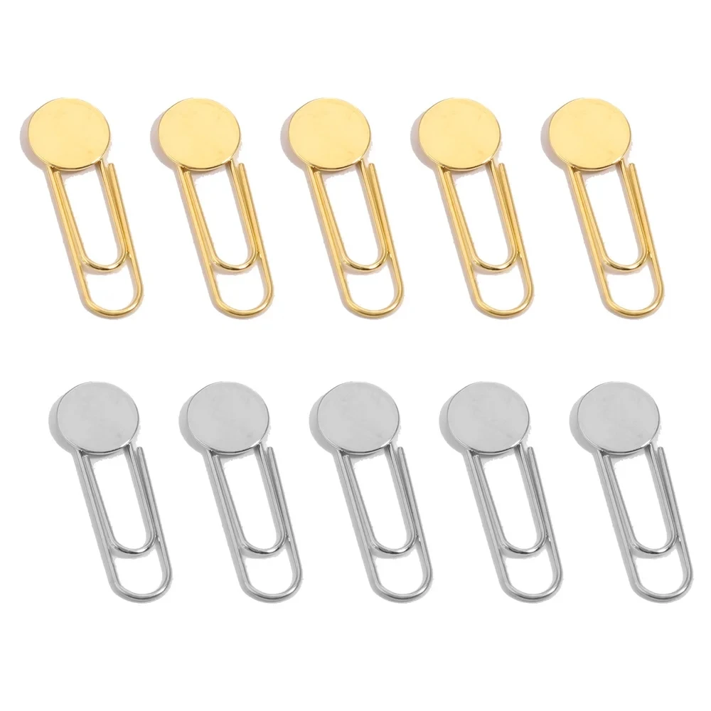 10pcs Stainless Steel Paper Clips Flat Blank Base 10mm Resin Glass Cabochons Bezel Safety Pins Collar Pin Jewelry Parts Bulk