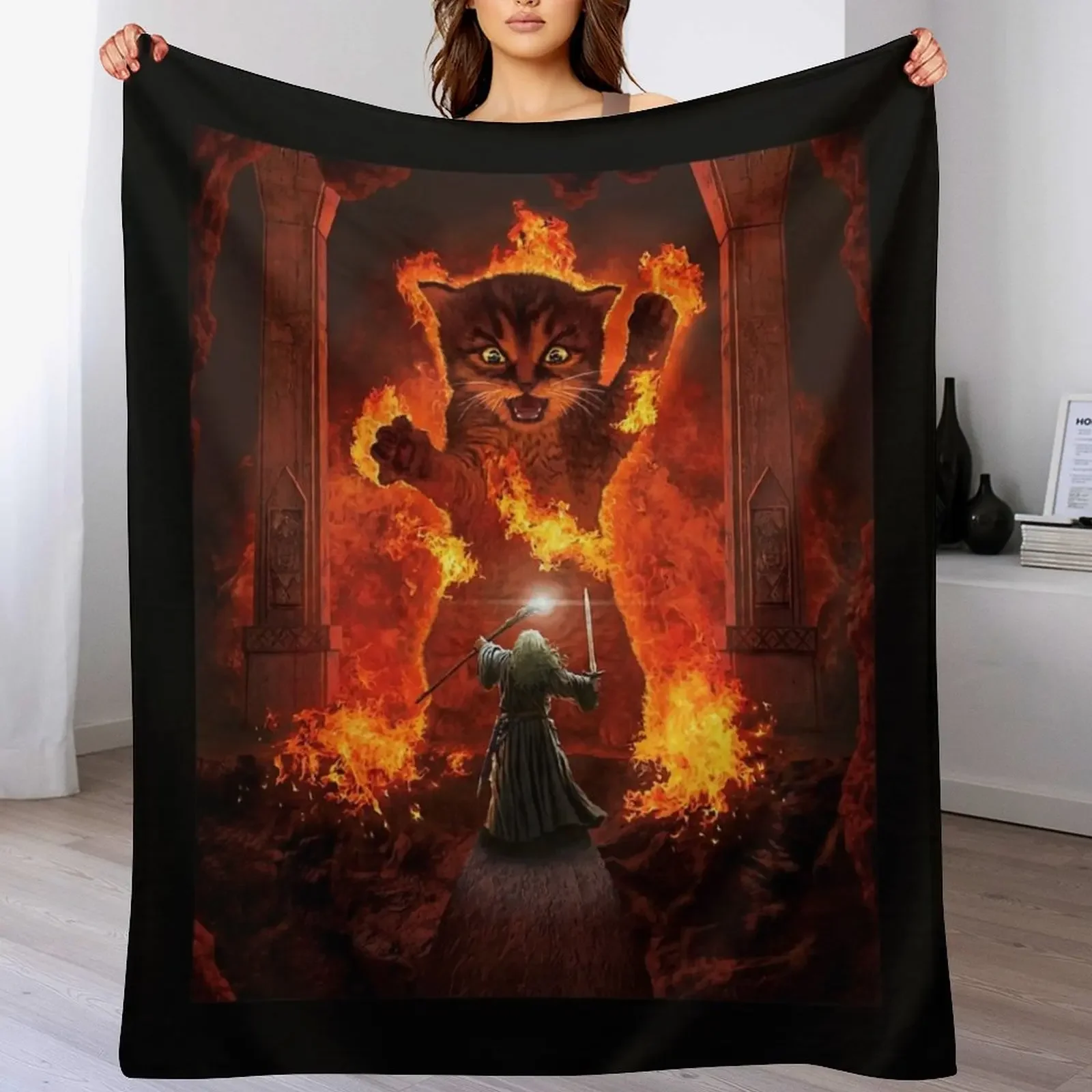 Balrog cat shirt TShir Throw Blanket Hairy Thermal Flannel Comforter Blankets