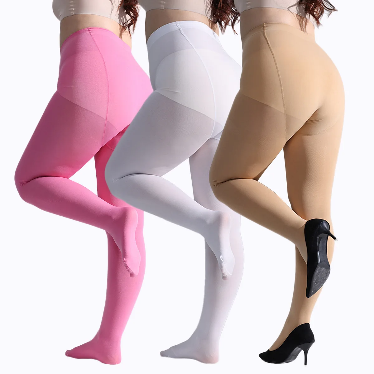 45-75k Plus Size Damen Rosa Strumpfhosen Bauchreparatur Hohe Taille Damen Strumpfhosen Elastische Füße Bodenstrümpfe Rot Fabrik – Detail 1