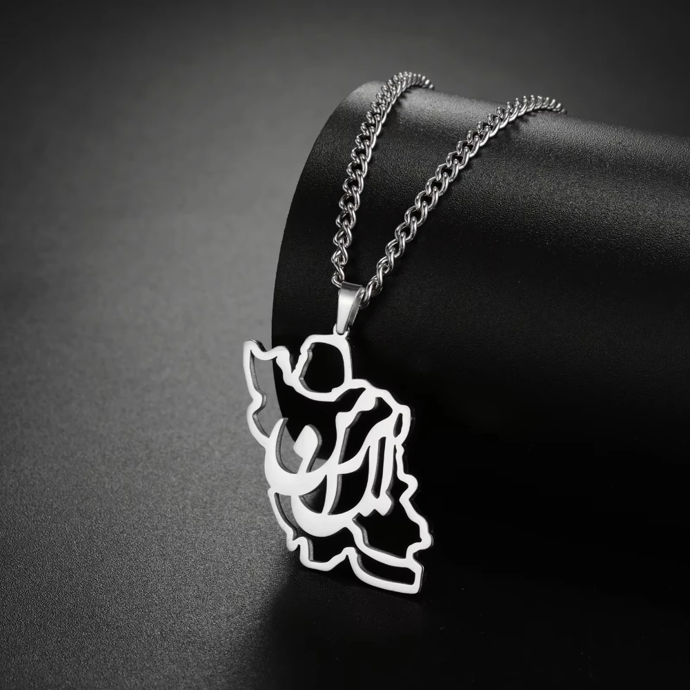 New Iran Map Persian Calligraphy Necklaces Stainless Steel Jewelry Iranian Necklace for Men Women Charm Gift Wholesale