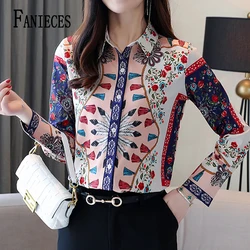 FANIECES camisas de mujer Print Shirt for Women Long Sleeve Turn-down Collare Button Blouse Ladies Summer Autumn Viintage Tops ﻿