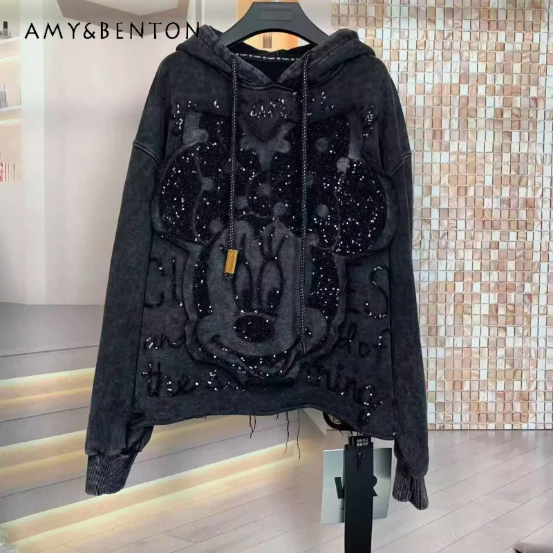 

Autumn Winter Heavy Industry Cartoon Ears Cartoon Age-Reducing Loose Fit Hoodies Fashion Hooded Sweatshirt For Women's Y2k Coat