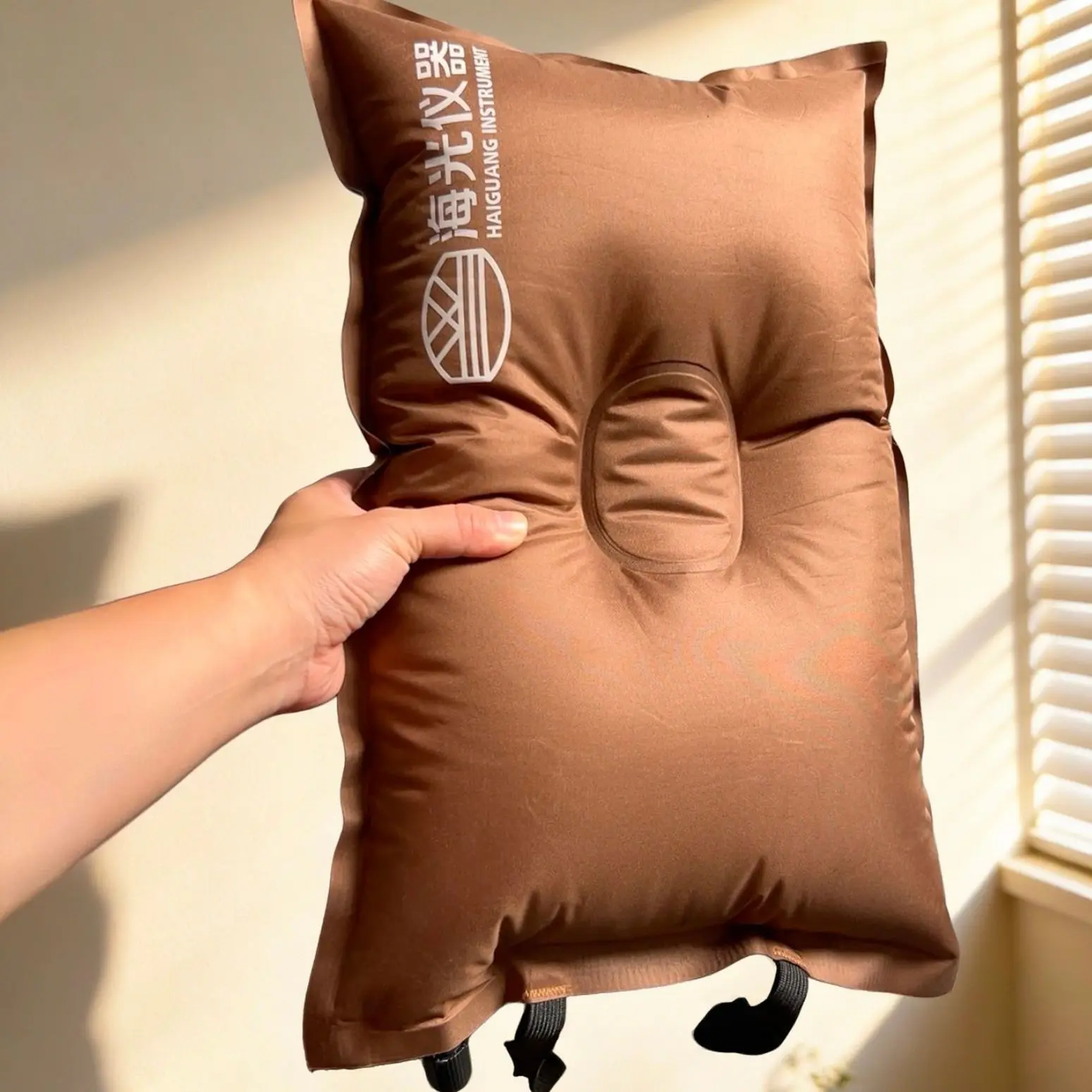 Self Inflating Camping Pillow 280g Chestnut Brown Compressible Lightweight Portable For Outdoor Hiking Travel Sleep Neck Support