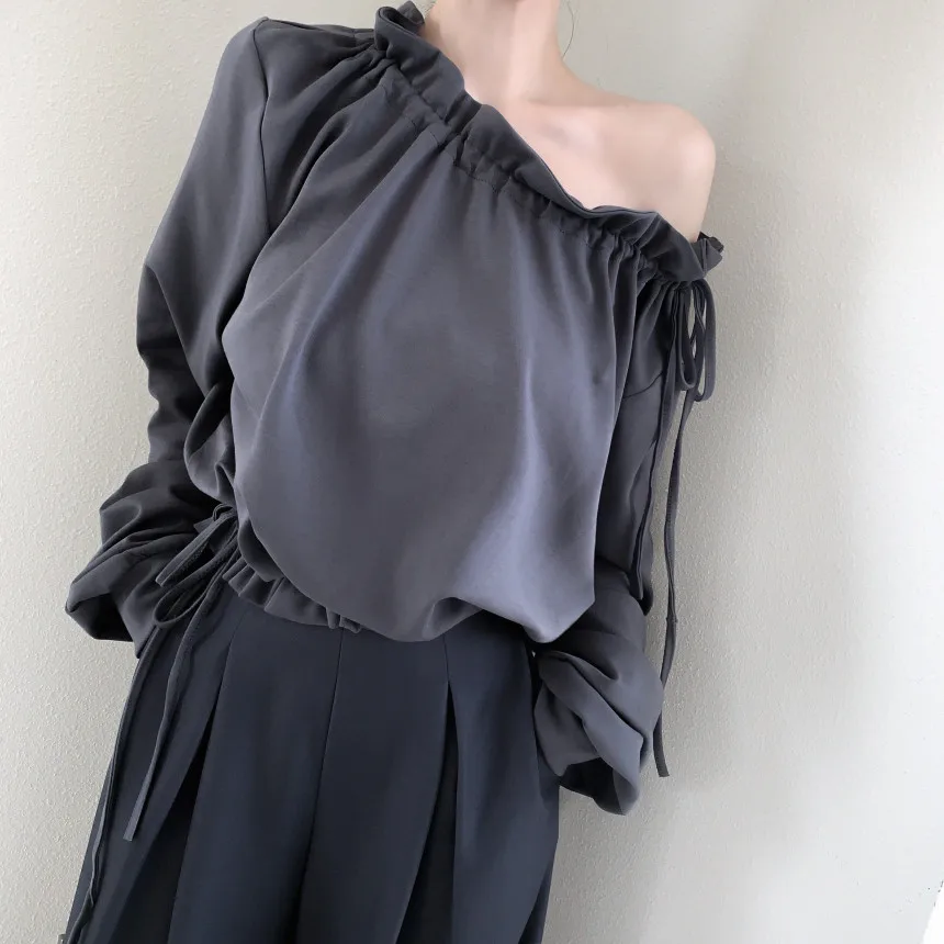 

Модный эластичный топ с завязками на плечах, приталенный крой, женская толстовка-футболка, весна 2026, корейский стиль, с длинным рукавом