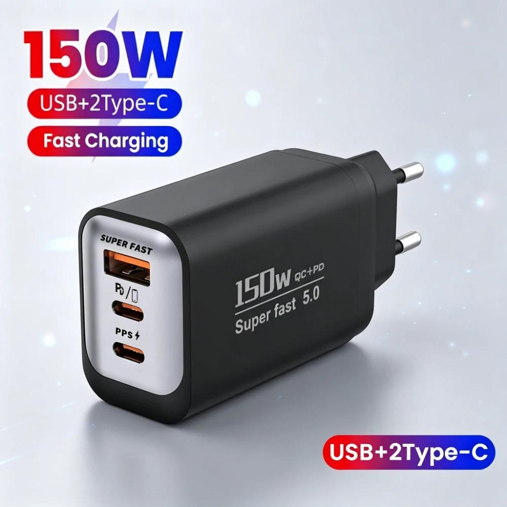 150W USB C Charger Fast Charging EU/US/UK Plug Wall Charger For iPhone Samsung Xiaomi Huawei Phone Quick Charger Power Adapter