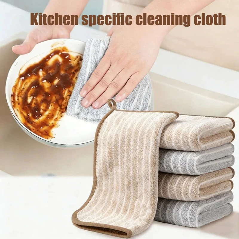 4PCS Microfiber Kitchen Towels Absorbent Double Sided Cleaning Rags for Tableware - Kitchen Cleaning Accessories