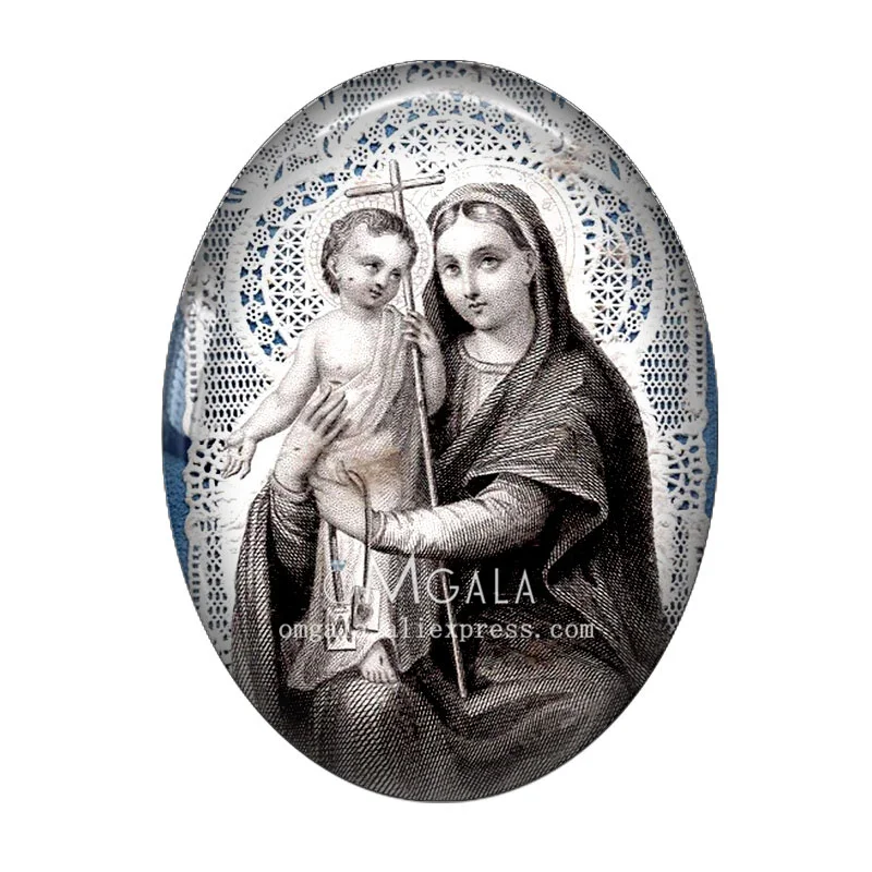 Vintage The Virgin Mary and Jesus Art Paintings 13x18mm/18x25mm/30x40mm Oval photo glass cabochon demo flat back Making findings