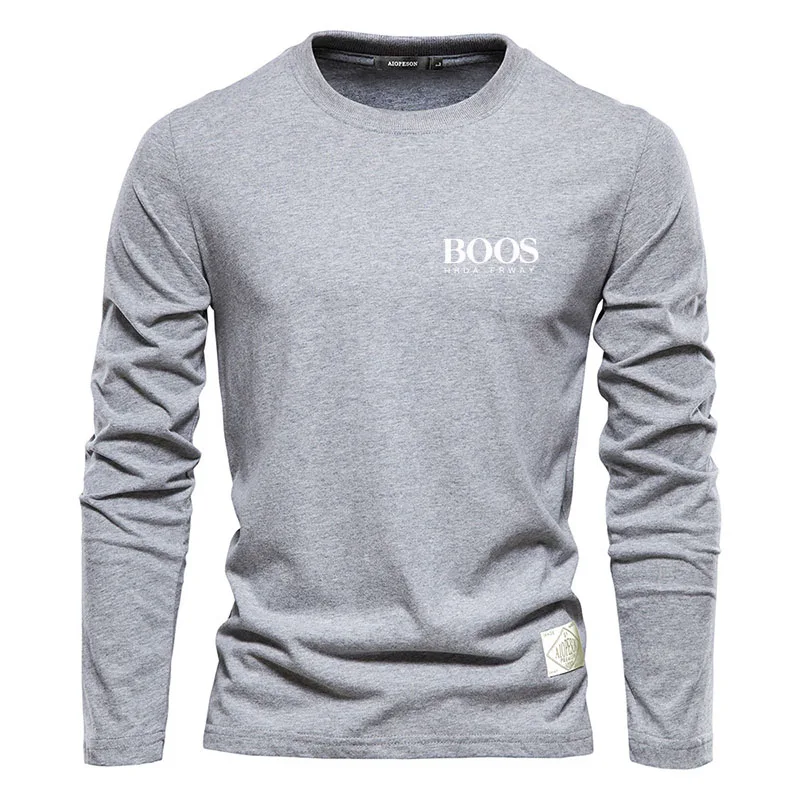 Embroidered 100% Pure Cotton Round Neck Long Sleeved T-shirt for Men\'s High-quality Casual and Fashionable Outdoor Sports