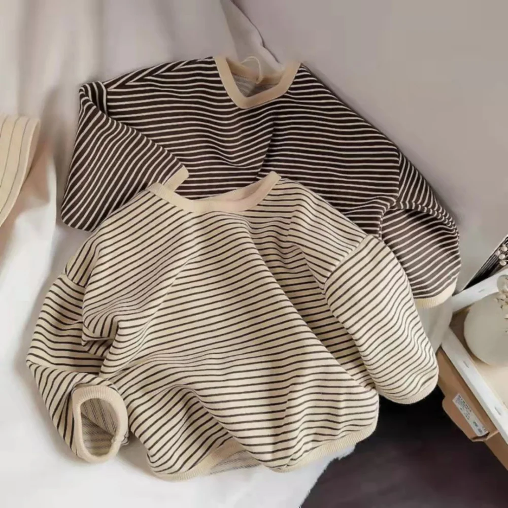 Girls Striped Hoodie Shirt Loose Pullover Casual Top Sweater Baby Loose Long Sleeve Cotton Soft Spring Autumn Kids Boy Outfits