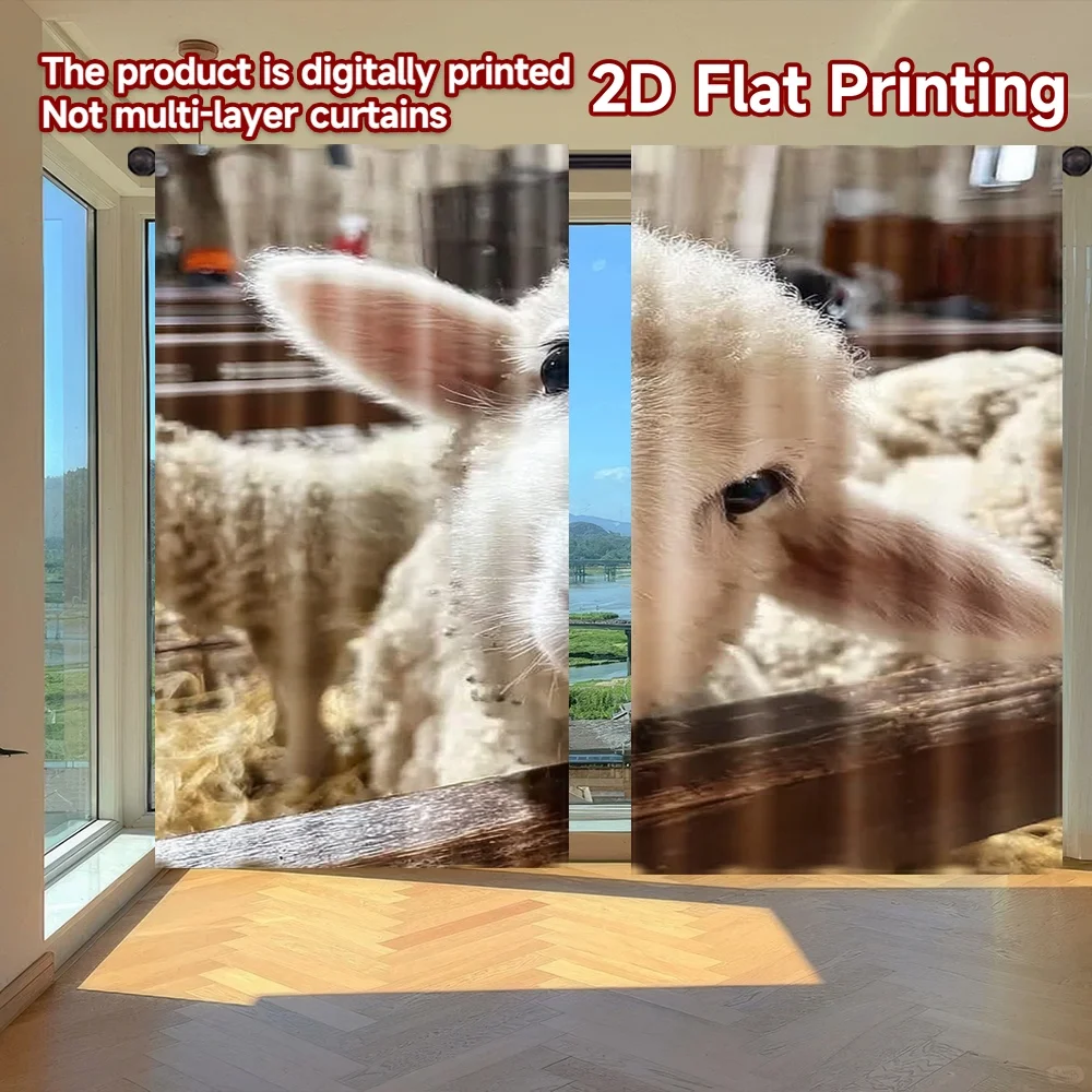 

2D flat printing 2pcs Party Window Curtains Cute Lamb in Barn Digital Printed Polyester Drapes Family Party Decoration Perfect