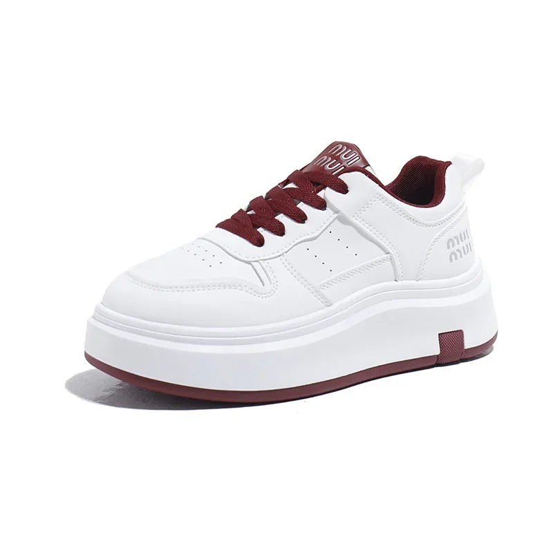 Zapatillas de deporte informales de cuero con empalme de suela gruesa para mujer, zapatos con suela de goma y suela gruesa para niña, zapatos de mujer