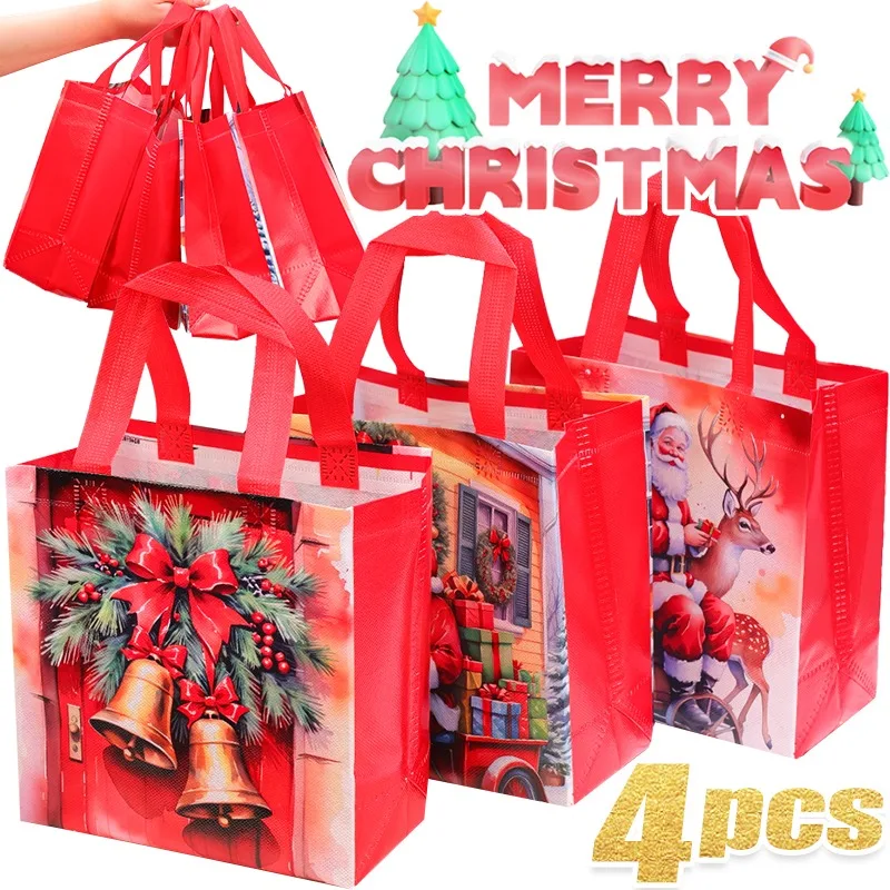 Christmas Santa Claus Handheld Bag Reusable Large Capacity Handbag Portable Non Woven Fabric Packing Bags Festival Printed Pouch