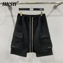 HKSH Men's Tide Dark Punk Ro Style Classic Workwear Double Pocket Halen Pants Elastic Waist Shorts Fashion Streetwear New HK0401