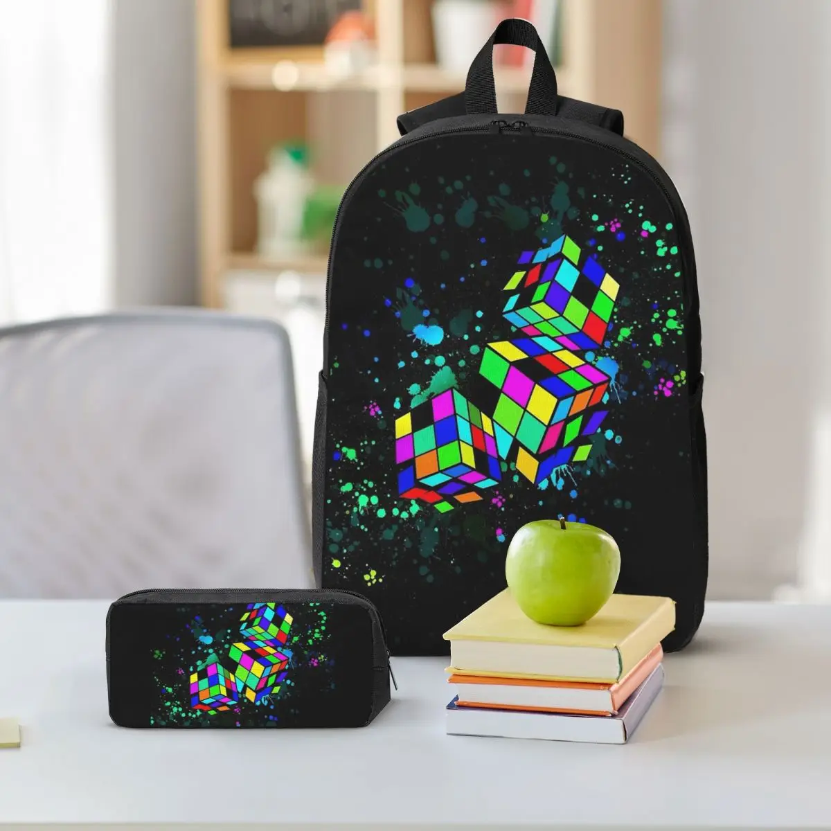 Rubix Rubiks Rubics Backpack Boys Girls BookBag School Bag Shoulder Bags 3ps Insulated Lunch Bag Pencil Case