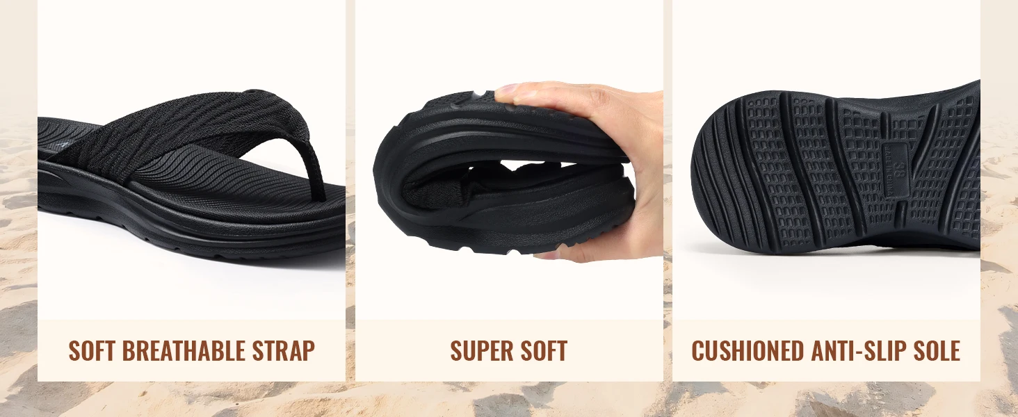 Comwarm Damen-Flip-Flops mit Fußgewölbestütze und weichem Polster, bequeme Sommer-Strandslipper, Slip-On-Walking-Thong-Sandalen für Damen – Detail 4