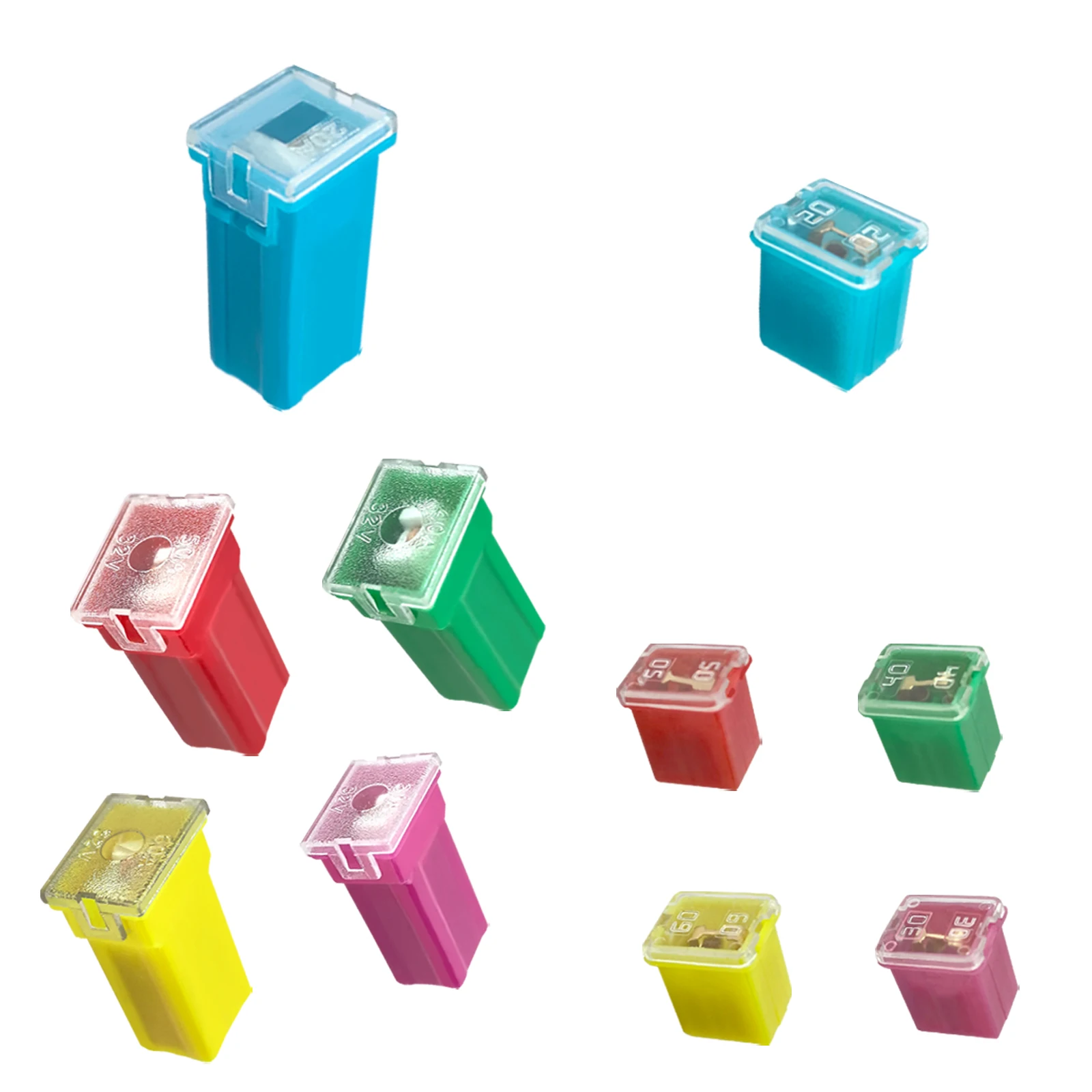 

20 шт. JCase предохранитель квадратный предохранитель в ассортименте розетка 20A 30A 40A 50A 60A для 12V Ford Chevy GM Trucks Auto Van низкопрофильные коробчатые предохранители