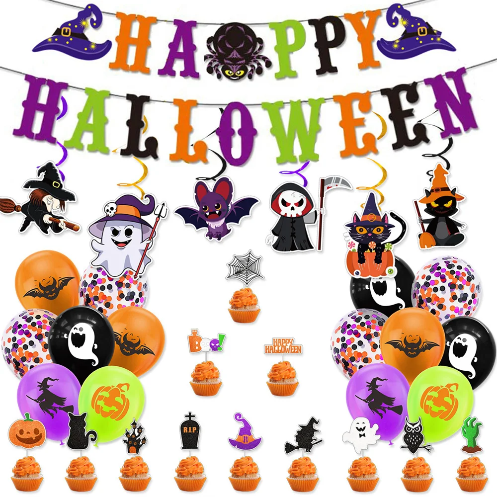 Halloween Swirl Banner Girlande Kürbis Geist Fledermaus Spinne Decke hängende Anhänger Halloween Dekoration für Home Party Supplies – Detail 2