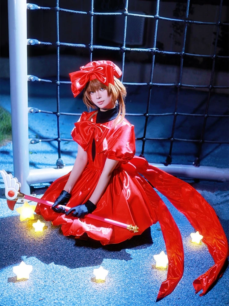 Sakura cosplay anime cardcaptors feminino meninas adorável vestido vermelho cartão captor role play roupas halloween comic-con festa terno quente