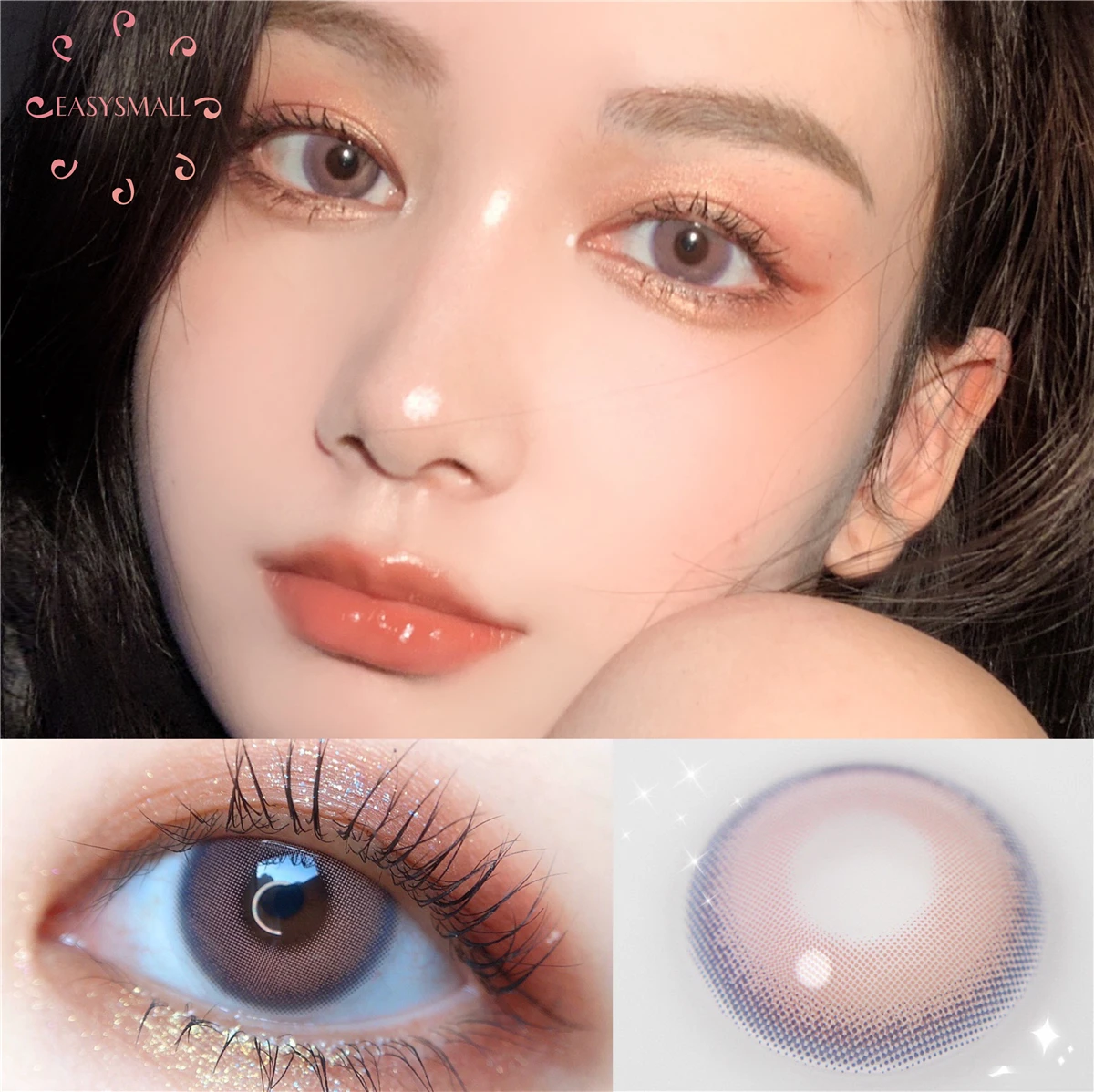 Easysmall matahari terbenam merah muda kelas atas kecil kecantikan untuk mata berwarna lensa kontak kosmetik 2 buah/pasang resep miopia
