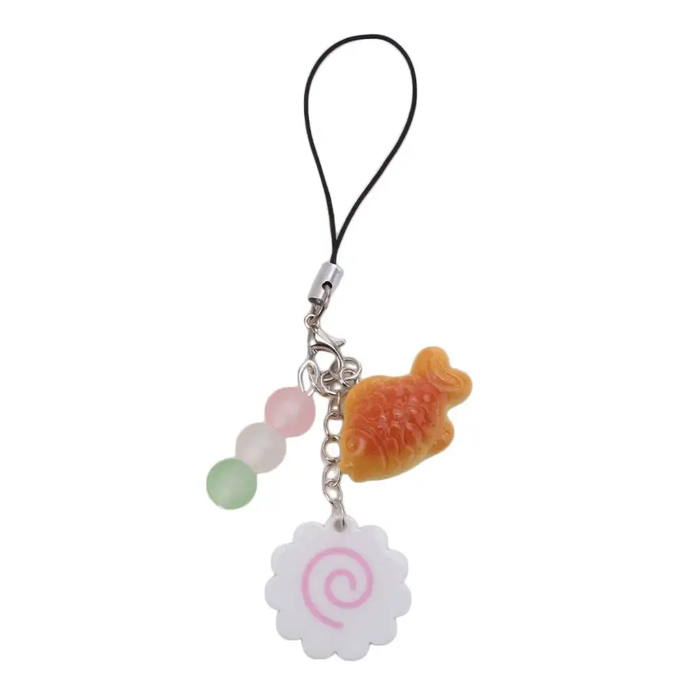 Rosa Tintenfisch-Roll-Fischkuchen-Schlüsselanhänger, Streetfood-Taschenanhänger, Lebensmittel-Taiyaki-Anhänger, Kawaii Japanischer Dango-Handyanhänger