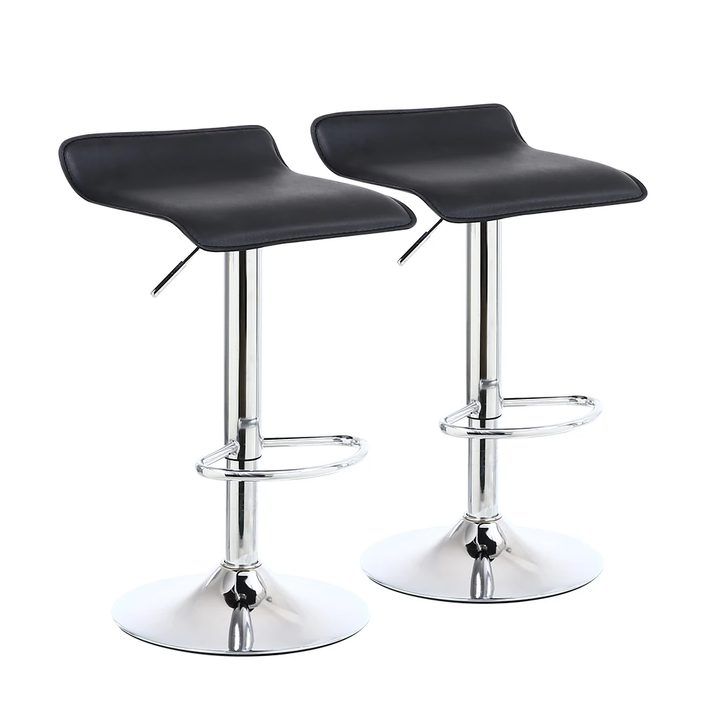 KKTONER Set of 2 Square Bar Stools PU Leather Swivel Adjustable Counter Stool Black