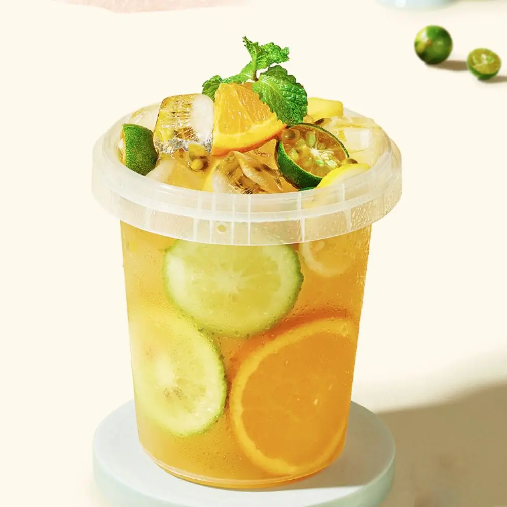 

10pcs 500/750/1000ml Milk Tea Bucket Food Grade Plastic Airtight Ice Cube Bucket Large Capacity with Lid Food Storage Jar