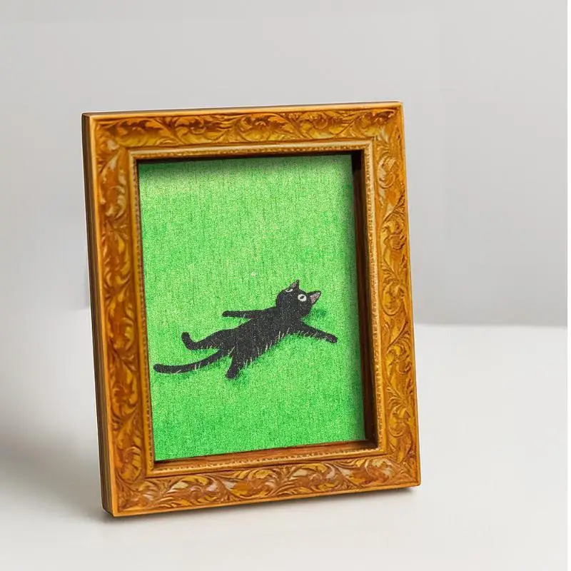 ** Black Cat Lying On Grass Fridge Magnet Vintage Wooden Frame Art With Full Magnetic Back For Kitchen Refrigerator & Home Decor