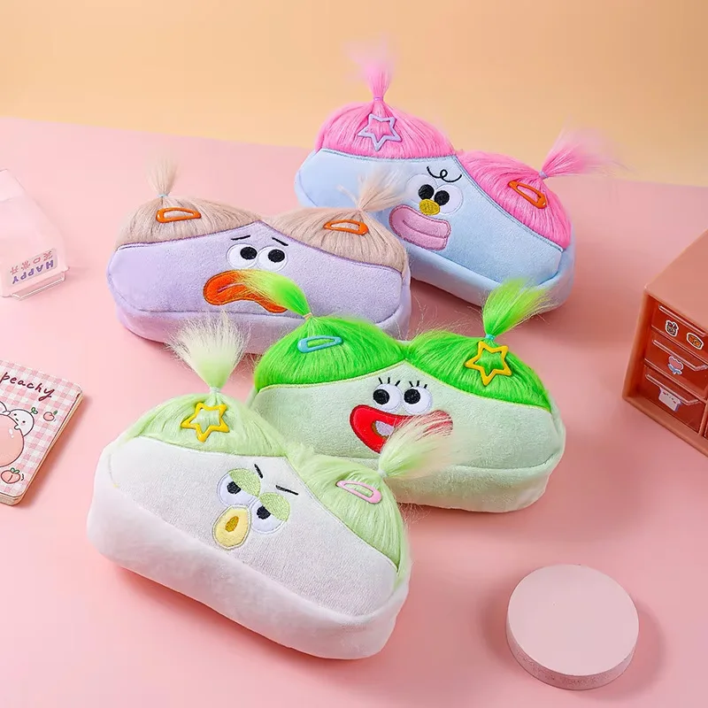 1 قطع الكرتون مضحك مقلي الشعر مقلمة دمية قبيحة أفخم القلم حقيبة كبيرة العين الوحش الحلو فتاة القلب حقيبة التخزين ألعاب من نسيج مخملي