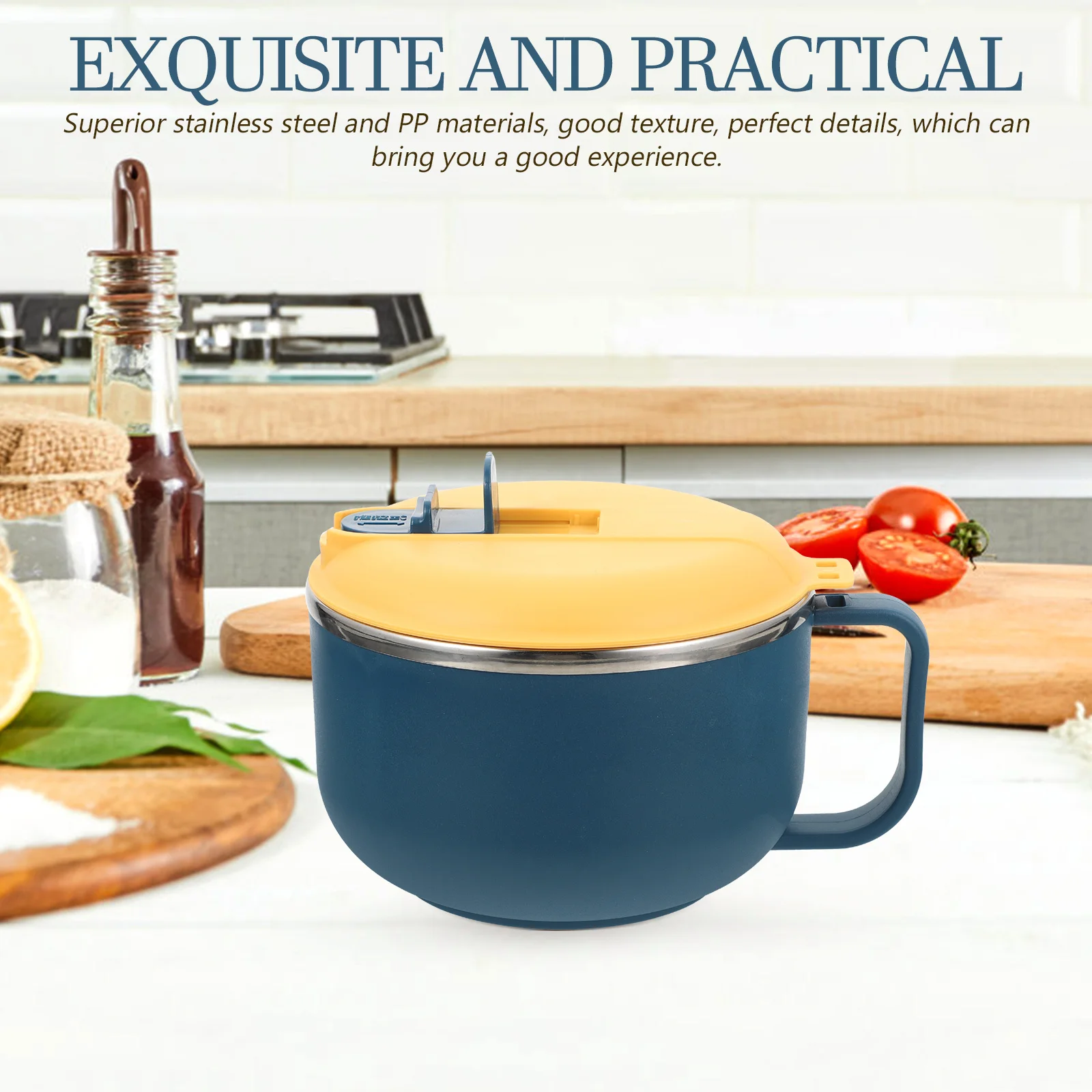 وعاء حساء من الفولاذ المقاوم للصدأ، وعاء معكرونة رامين آمن للميكروويف مع غطاء، حاوية طعام مدمجة للمطبخ والمنزل #5