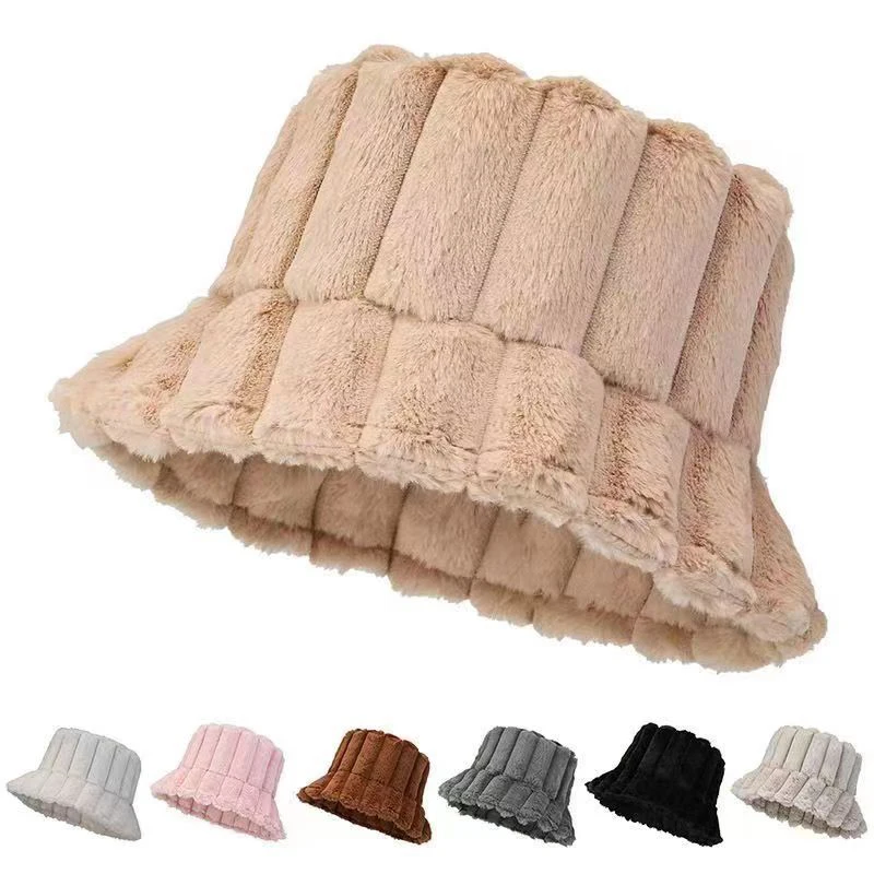 

Outdoor Plush Plush Bucket Hat Warm Furry Panama Hat Soft Winter Basin Sun Cap For Women