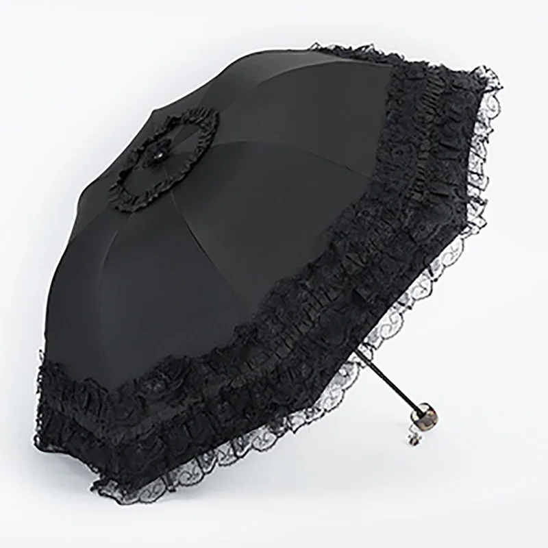 Lace Sun Umbrella Anti-UV Protection Thickened Black Glue Sun Rain Dual Use Princess Female Parasol Sunshade Portable Umbrella
