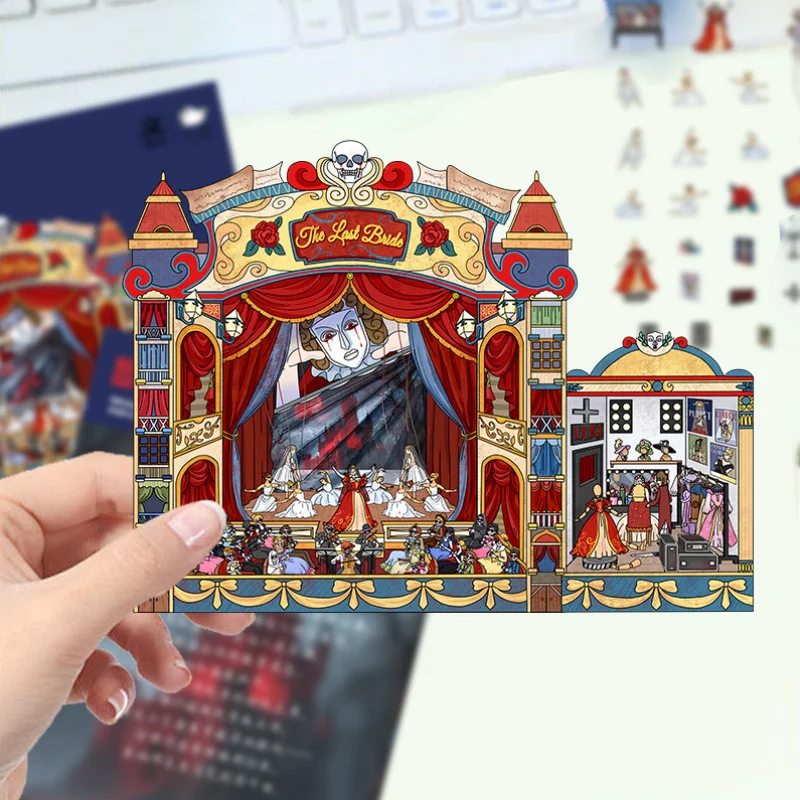 

3 шт. наклейки для ландшафтного дизайна, кукла-Кровь, театр, миниатюрная сцена, трехмерный маленький дом, мультяшные наклейки ручной работы